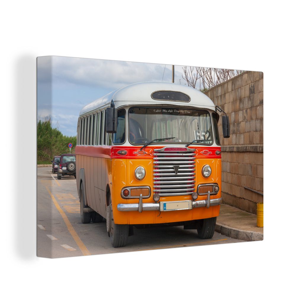 OneMillionCanvasses - Leinwandbilder - 140x90 cm, Bus - Retro - Orange - Malta, Wandbilder Kunstdruck Wanddekoration