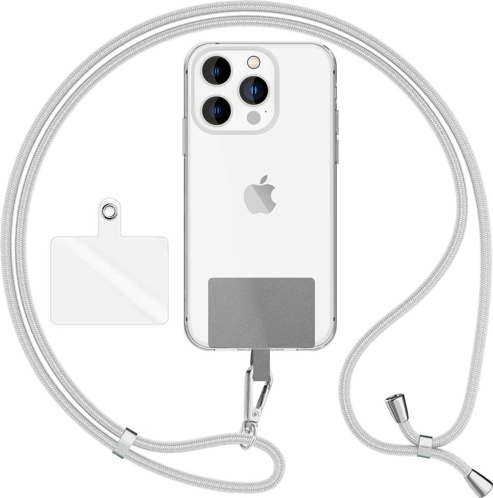 HoldMe Air Edition - Universal Lanyard mit 2 Pads & Karabinerhaken (silber) - 160cm Handyband zum Umhängen - Hellgrau