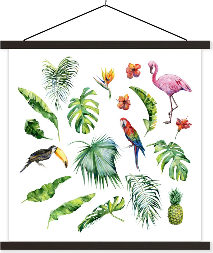 MuchoWow Textilposter Dschungel - Muster - Tiere - Blätter - Jungen - Mädchen - Kinder 40x40 cm mit schwarzem Rahmen - Fotos
