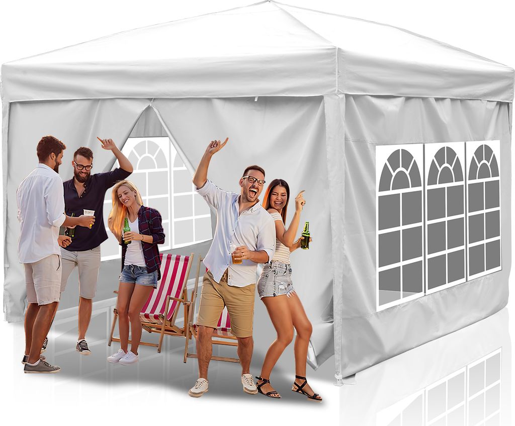TolleTour Faltpavillon 3 x 3m Pavillon Faltbar Gartenzelt, UV-Schutz 50+ Pavillons & Partyzelte Festzelt mit 4 Seiten weiß