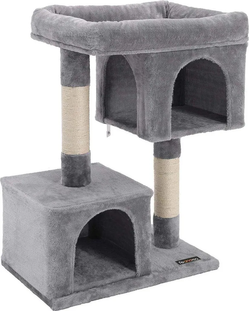 Arbre à chat avec 2 niches gris clair hauteur 84 cm - Confort Félin