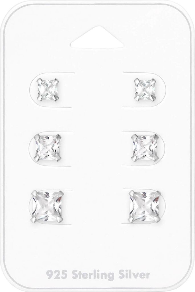Ohrringe Ohrstecker Set 925 Sterling Silber quadratische Zirkoniasteine 4-5-6mm