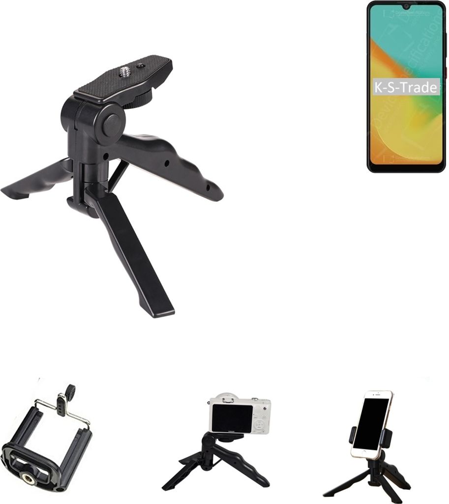 K-S-Trade Stativ Tisch-Ständer Dreibein Handy-Stativ Ständer kompatibel mit ZTE Blade A7 Helio P60 Mini-Stativ Smartphone Tripod Handy-Stativ aus