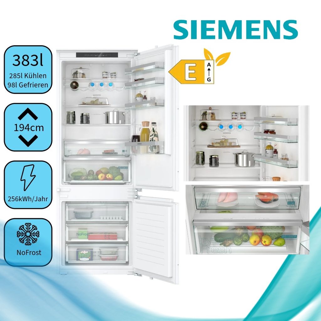 Siemens KB96NVFE0, iQ300, Einbau-Kühl-Gefrier-Kombination Produktbild 