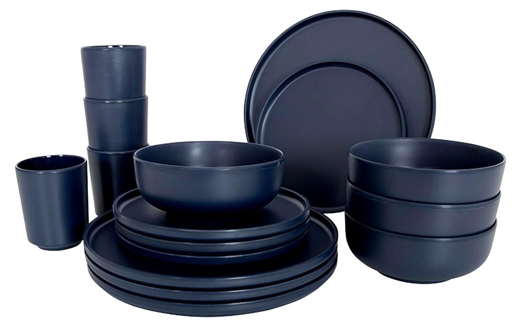 Campinggeschirr Set Patom Reise Essgeschirr Teller Becher 16tlg blau
