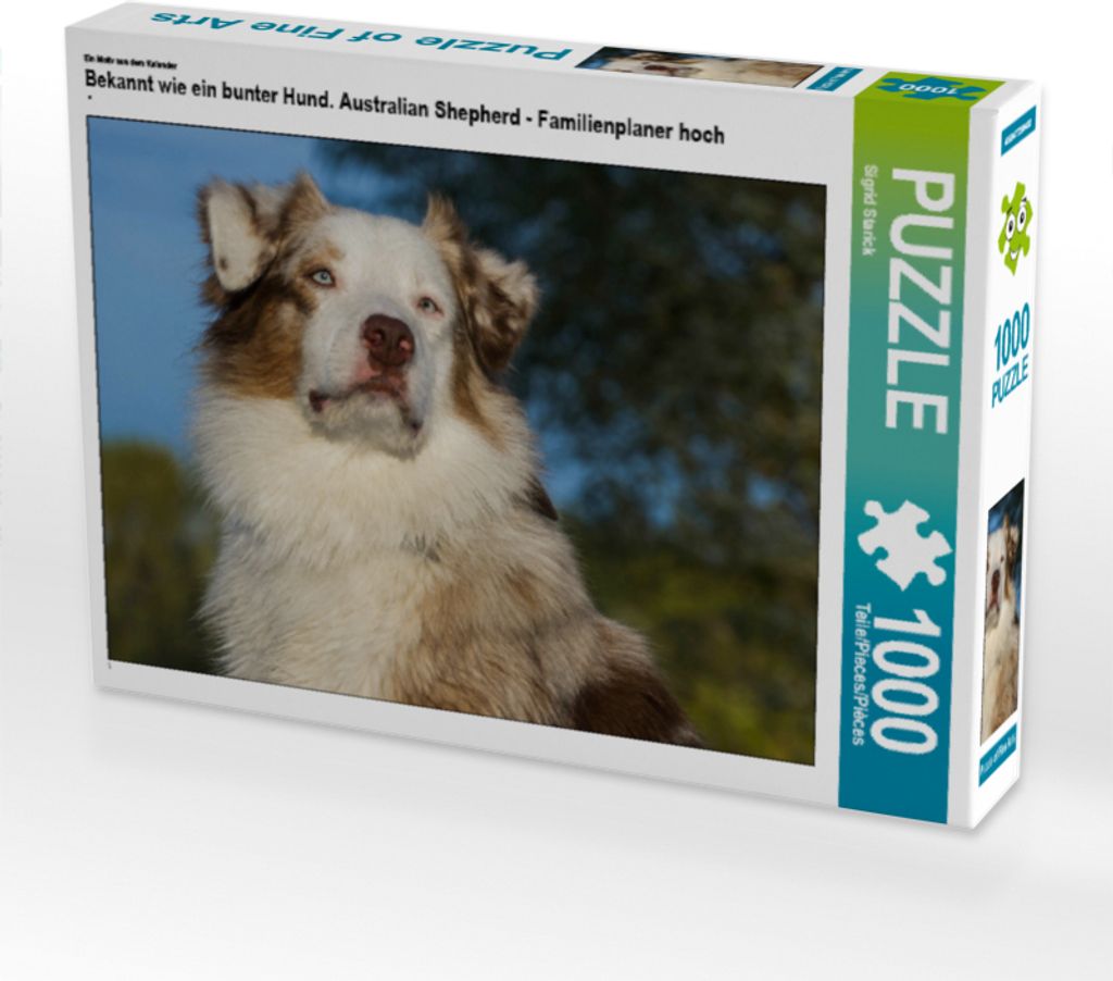CALVENDO Puzzle Ein Motiv aus dem Kalender Bekannt wie ein bunter Hund. Australian Shepherd - Familienplaner hoch | 1000 Teile Lege-Größe 64x48cm...