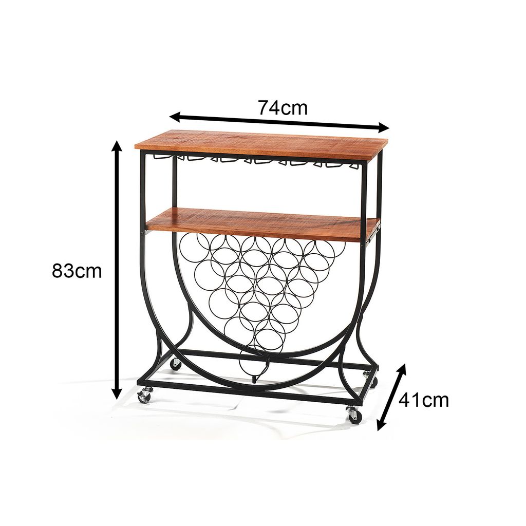 A product shot of a wine rack with dimensions indicated.