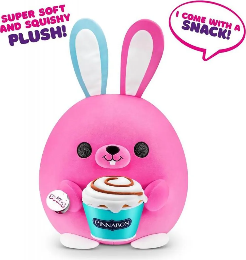 Coussin Peluche Lapin Snackles 35 cm Cinnabon pour Enfant et Adulte