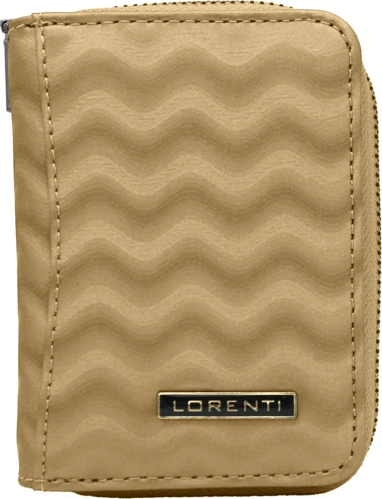 Lorenti | Portafoglio piccolo, da donna, in pelle naturale, con motivo a onde, oro, 8x10 cm