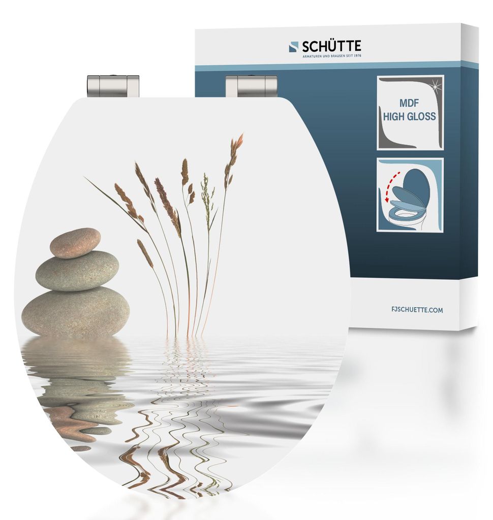 SCHÜTTE WC Sitz BALANCE High Gloss mit MDF Holzkern, hochglänzender Toilettendeckel mit Absenkautomatik, Klobrille