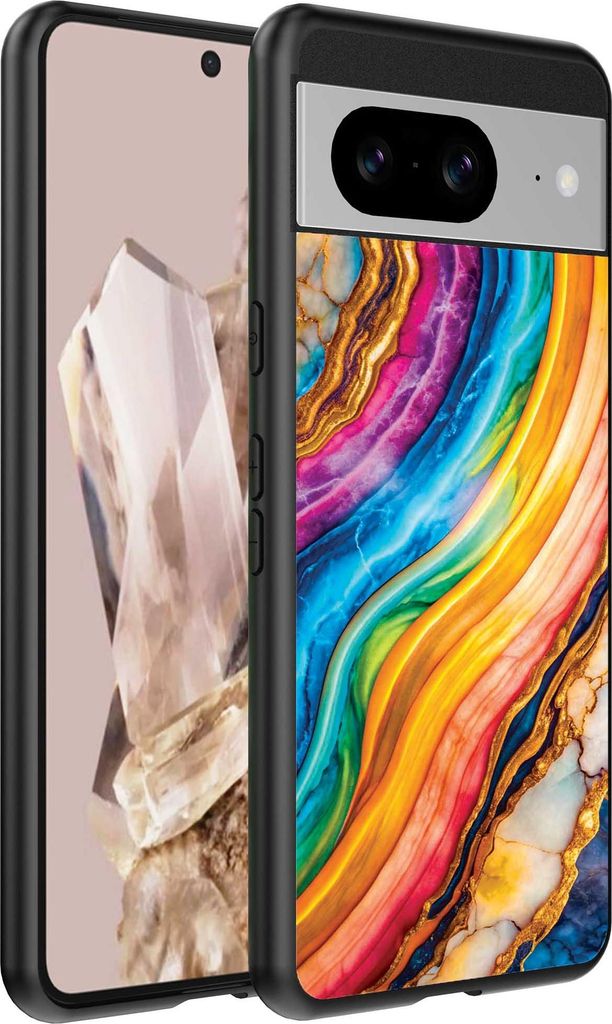 Fit für Google Pixel 8 Pro Telefon Fall mit Regenbogen Gold Marmor Print - TPU Backcover Fall Regenbogen Gold Marmor Design - Smartphonica