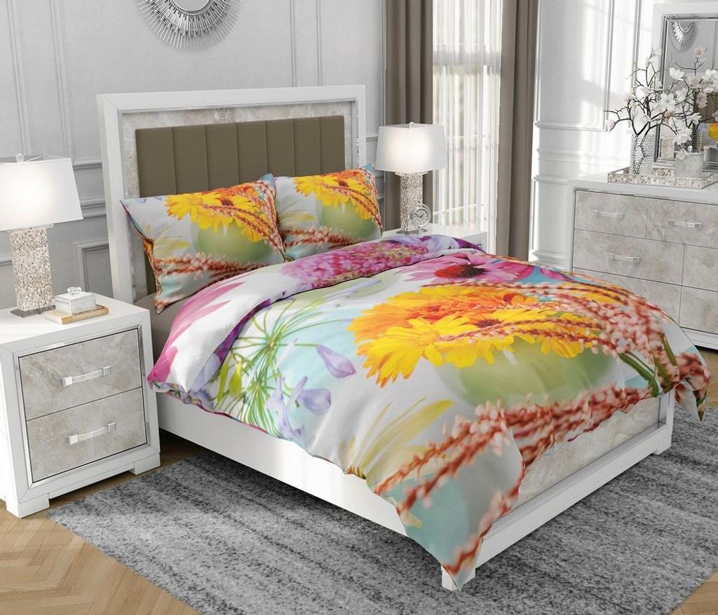 Bettwäsche 160x200 cm + 2x70x80 cm, 3-teilig, 100% Baumwolle, Satin, Reißverschluss, Bunt - SOVIO | So.0246