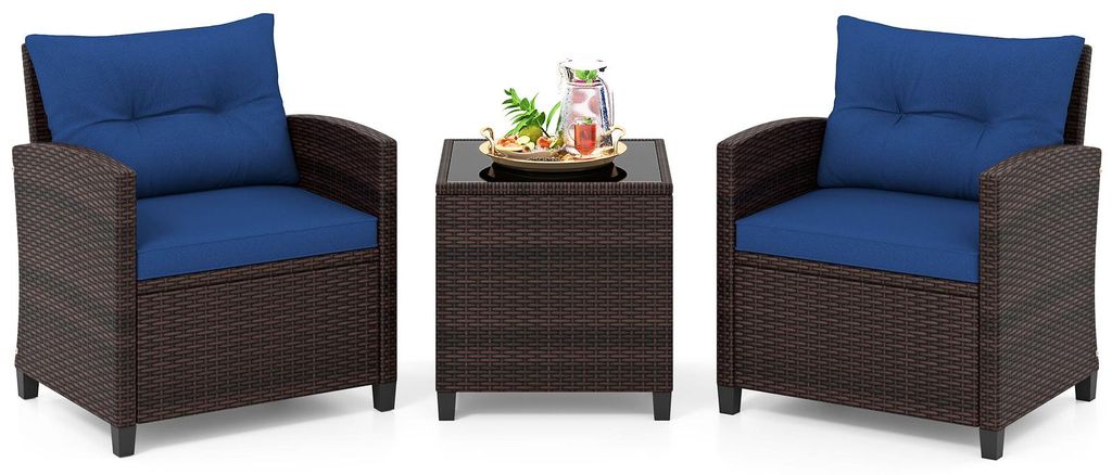 COSTWAY Gartenmöbel Set Polyrattan, 3-tlg. Balkonmöbel Set Produktbild 