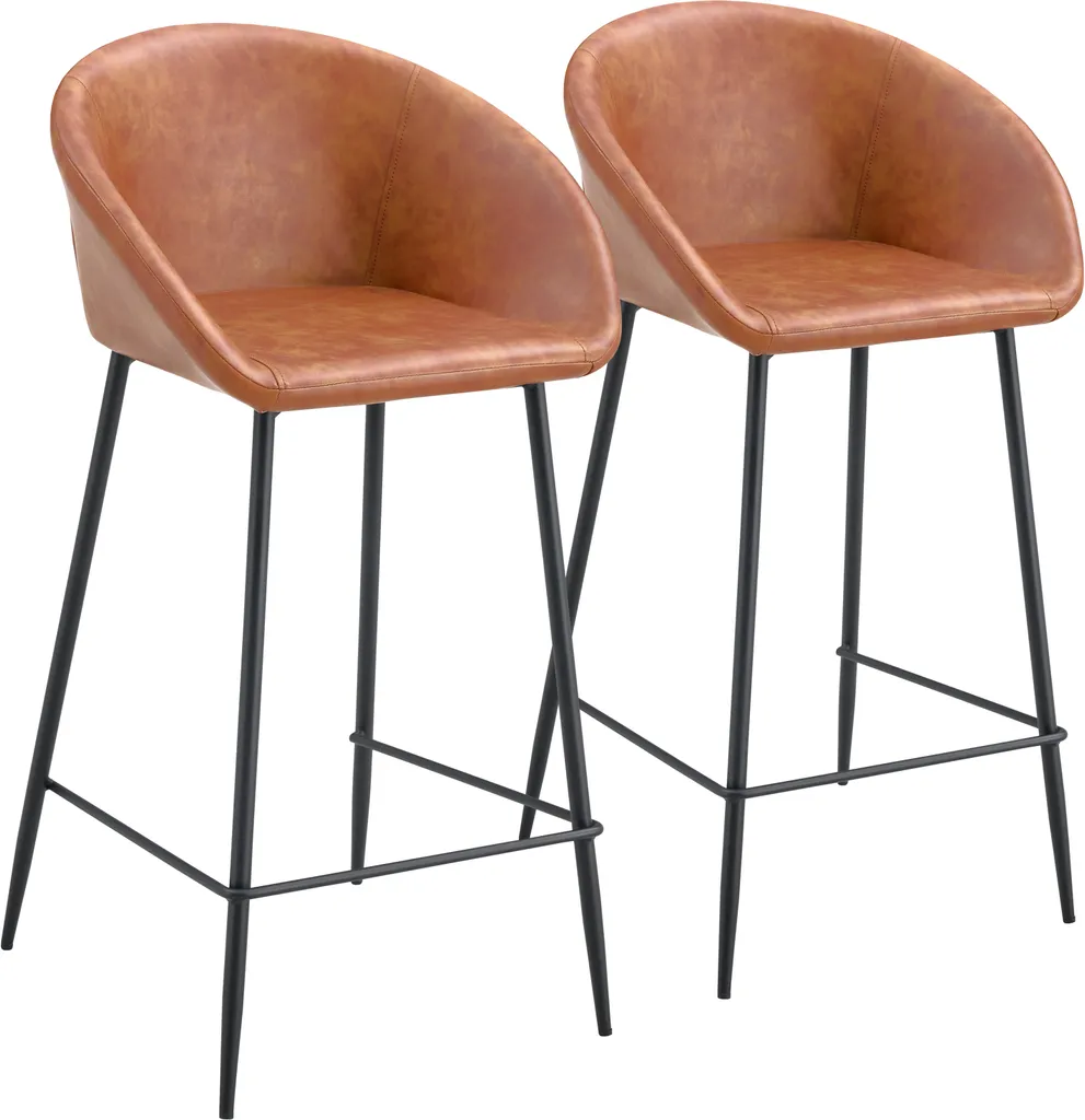 Tabouret de bar confortable en simili cognac ACHILLE pour îlot central