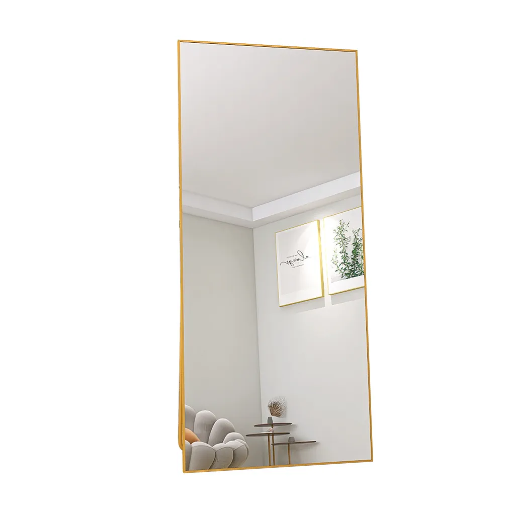 Miroir sur Pied 180x80cm Rectangle Doré avec Cadre Métal Finition HD