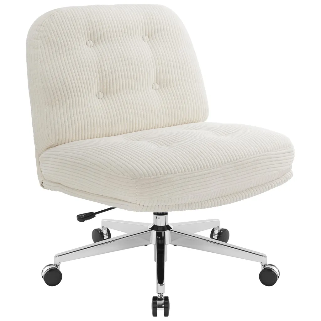 IWMH Chaise de Bureau à Roulettes Blanche avec Assise Rembourrée sans Bras