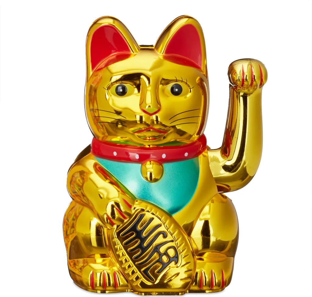 Gatto della Fortuna Relaxdays 16 cm Oro - Set 3 Pezzi Maneki Neko