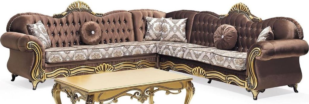 Casa Padrino Luxus Barock Ecksofa Braun / Mehrfarbig / Gold - Prunkvolles Wohnzimmer Sofa mit Glitzersteinen und elegantem Muster - Barock Wohnzimm...