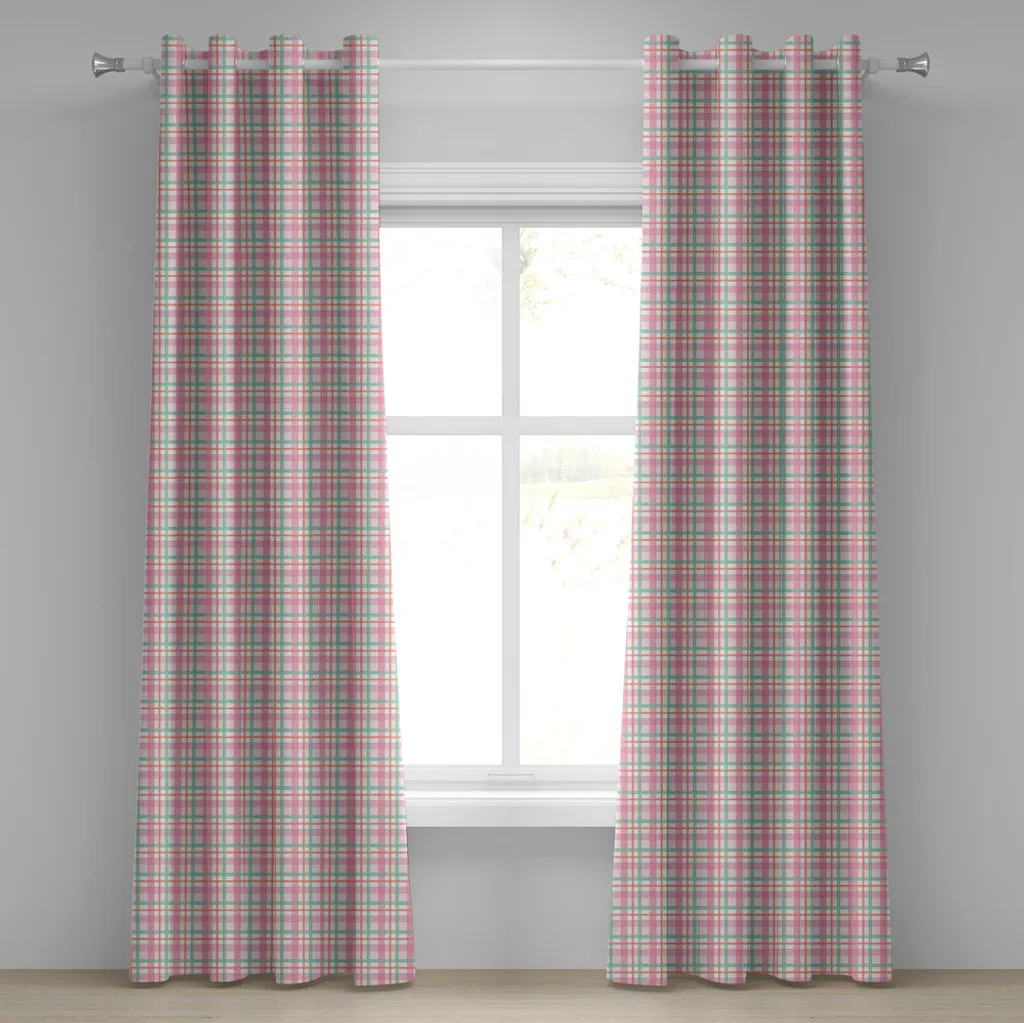 Paire de rideaux décoratifs à carreaux pastel pour salon et chambre