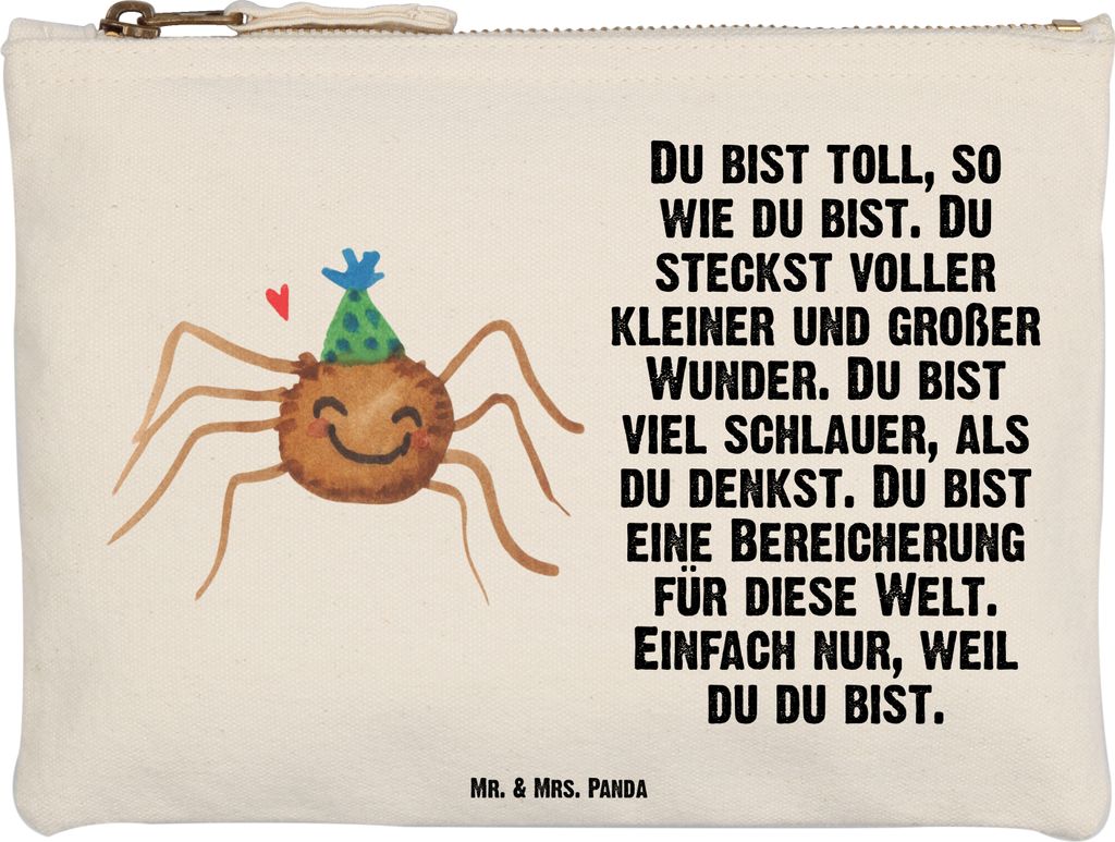 Mr. & Mrs. Panda Pouch Spinne Agathe Party Größe M - Weiß - Geschenk, Glück, Motivation, Schminktasche, Stiftemäppchen, Selbstliebe, kosmetikt...
