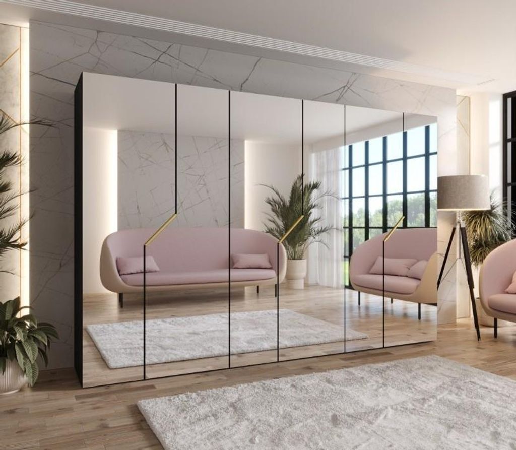 Breiter Spiegelschrank 300 cm ELIRA 3 - schwarz / goldene Griffe