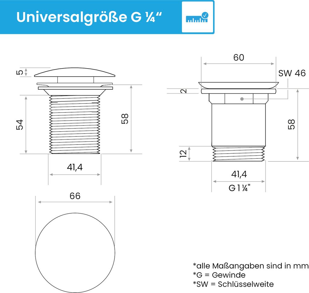 Bächlein Pop Up Ablaufgarnitur ohne Überlauf für Produktbild 6