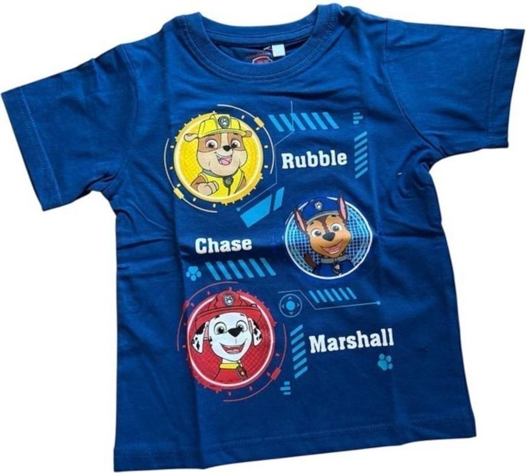 Kurzärmliges Paw Patrol-Tshirt für Jungen | "Rubble, Chase, Marshall" | Hellblau oder Dunkelblau | dunkelblau,104