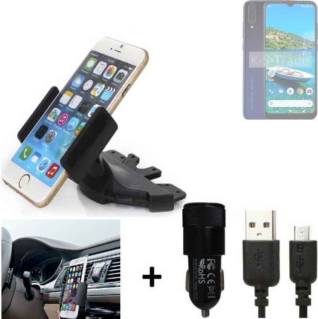 TOP SET K-S-Trade Autohalterung kompatibel mit General Mobile Gm 10 CD Schlitz Halterung KFZ-Halter Radio Handy Halterung 360° drehbar DVD-Schacht