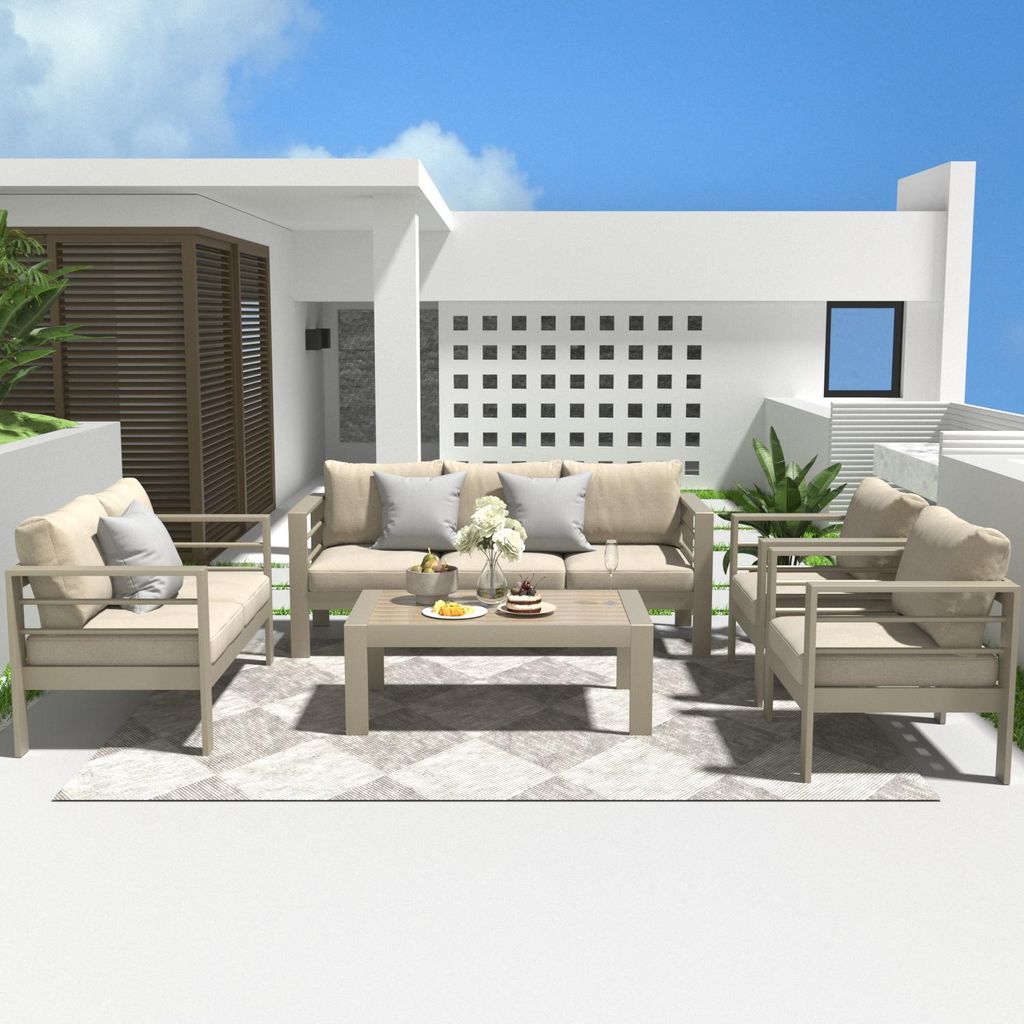 MeXo Gartenmöbel Set Beige Aluminium 6-7 Personen outdoor Produktbild 