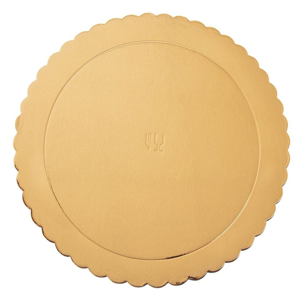 Runde Tortenplatte aus Goldfolie, 32 cm, mit gefalteten Kanten