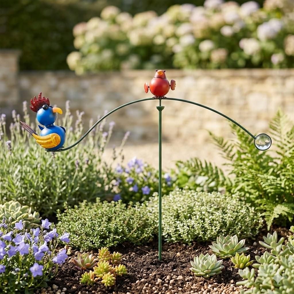 Windspiel Hahn und Vogel ca. 138 cm - Gartendekoration Produktbild 