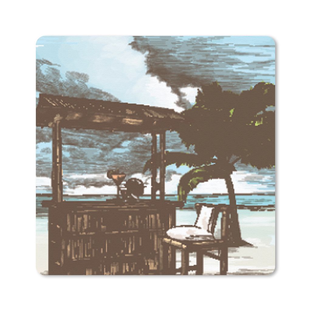 MuchoWow Mauspad Mousepad Strand - Palme - Hütte 30x30 cm - Mousepads - Maus Mat - Pad - Mausunterlage - Gaming