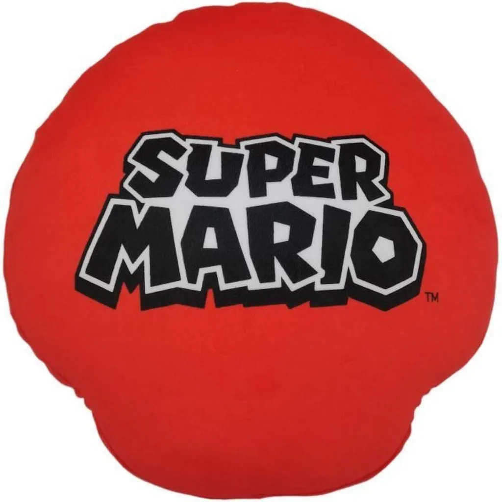 Coussin Mario Bros en Polyester Moelleux 43x43cm Motif Champignon Iconique