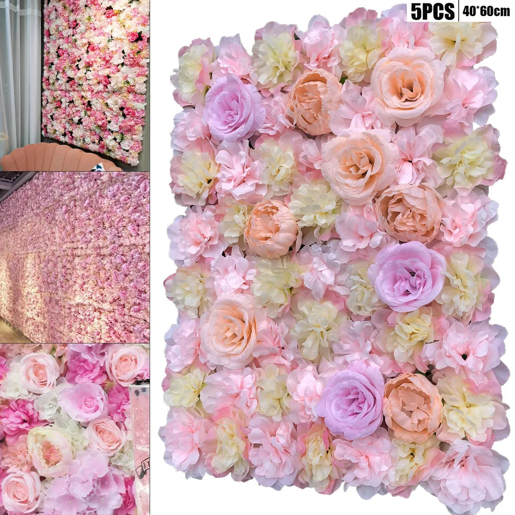 Mur de fleurs artificielles 5 pièces : déco murale sans entretien 40x60