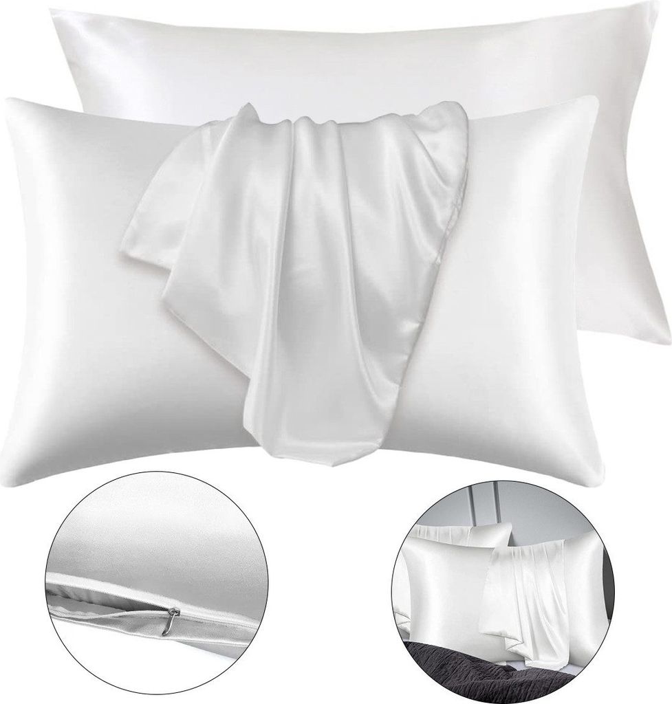 Set mit 2 Kissenbezügen (51 x 66 cm/51 x 137 cm) – hochwertige Nähte, unsichtbarer Reißverschluss, Schneeweiß