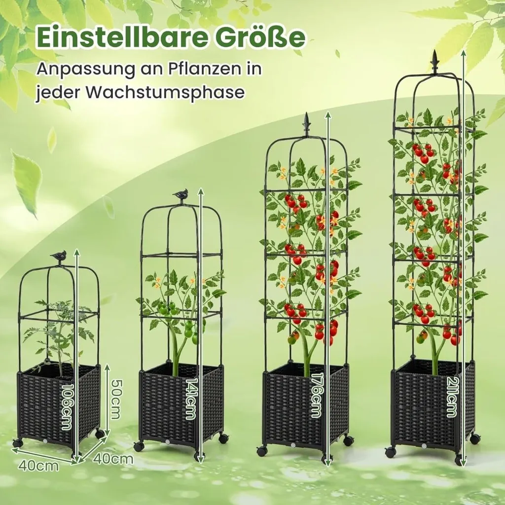 Jardinière avec treillis extensible sur roues - Structure bois modulable