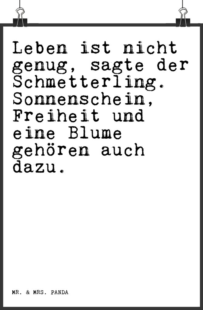 Mr. & Mrs. Panda Bild Leben ist nicht genug,... DIN A4 - Weiß - Geschenk, Schmetterling, Sprüche, Kunstdruck, Wandbild, Spruch, Zitat, drucke, wa...