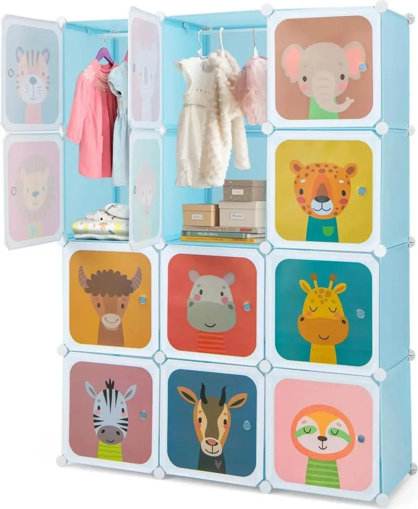 Penderie modulable enfant en plastique 12 casiers et portes bleu marine