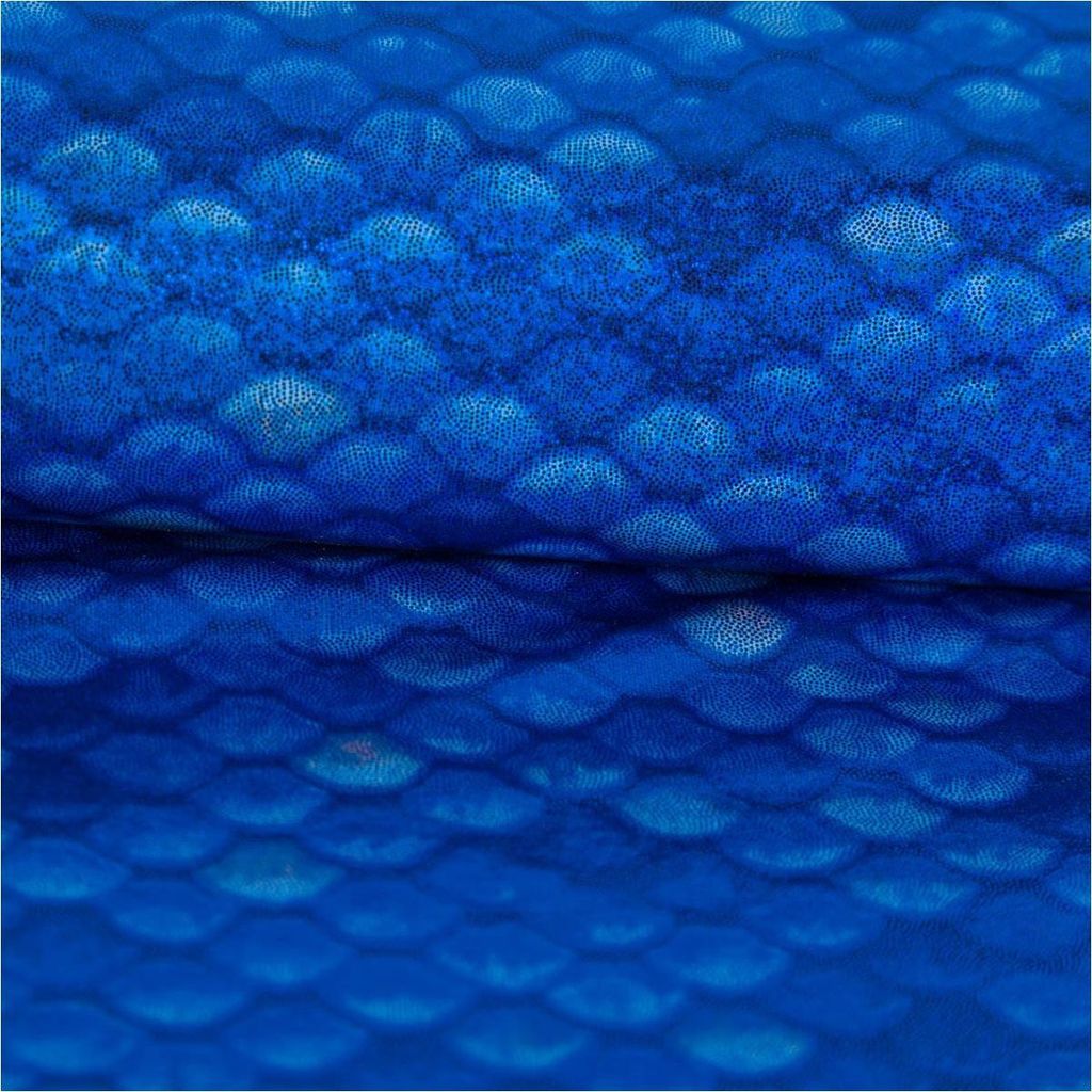 Folienjersey Stoff Meterware Stretch Schuppen blau 1,47m