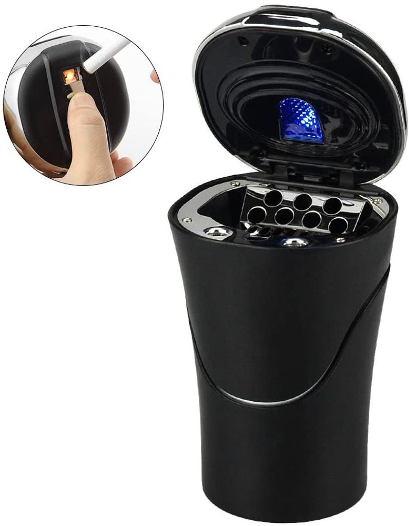Aschenbecher Auto mit Deckel Auto Zigarettenanzünder USB Aufladbar Abziehbar mit LED Lampe für Kfz Reise Büro