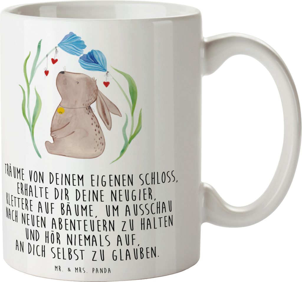 Mr. & Mrs. Panda Tasse Hase Blume - Weiß - Geschenk, Becher, Geburt, Hoffnung, Ostergeschenke Kinder, Teetasse, Kaffeebecher, Kaffeetasse, Geburts...