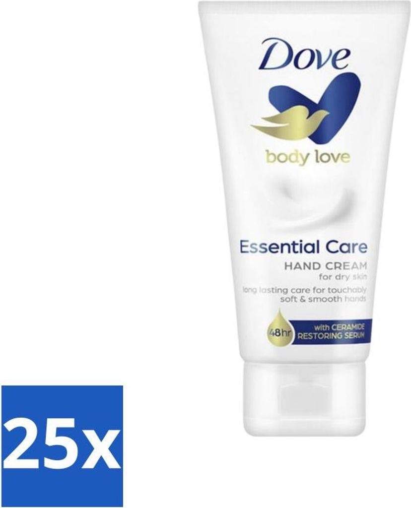 Dove - Handcreme - Body Love Essential Care - Feuchtigkeitsspendend - Trockene Haut - 75 g - Vorteilspack - 25 Stücke