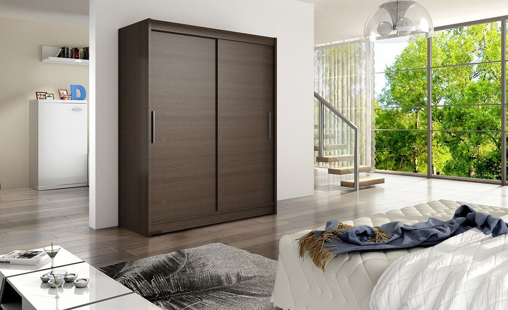 Moderner Kleiderschrank Wanesa – Breite 150 cm, schokobraun