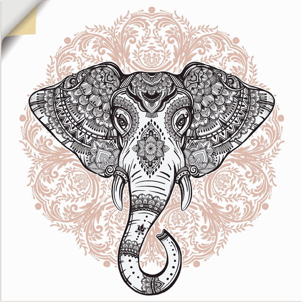 ARTland Wandbild, selbstklebend Vintage Mandala Elefant Größe: 70x70 cm