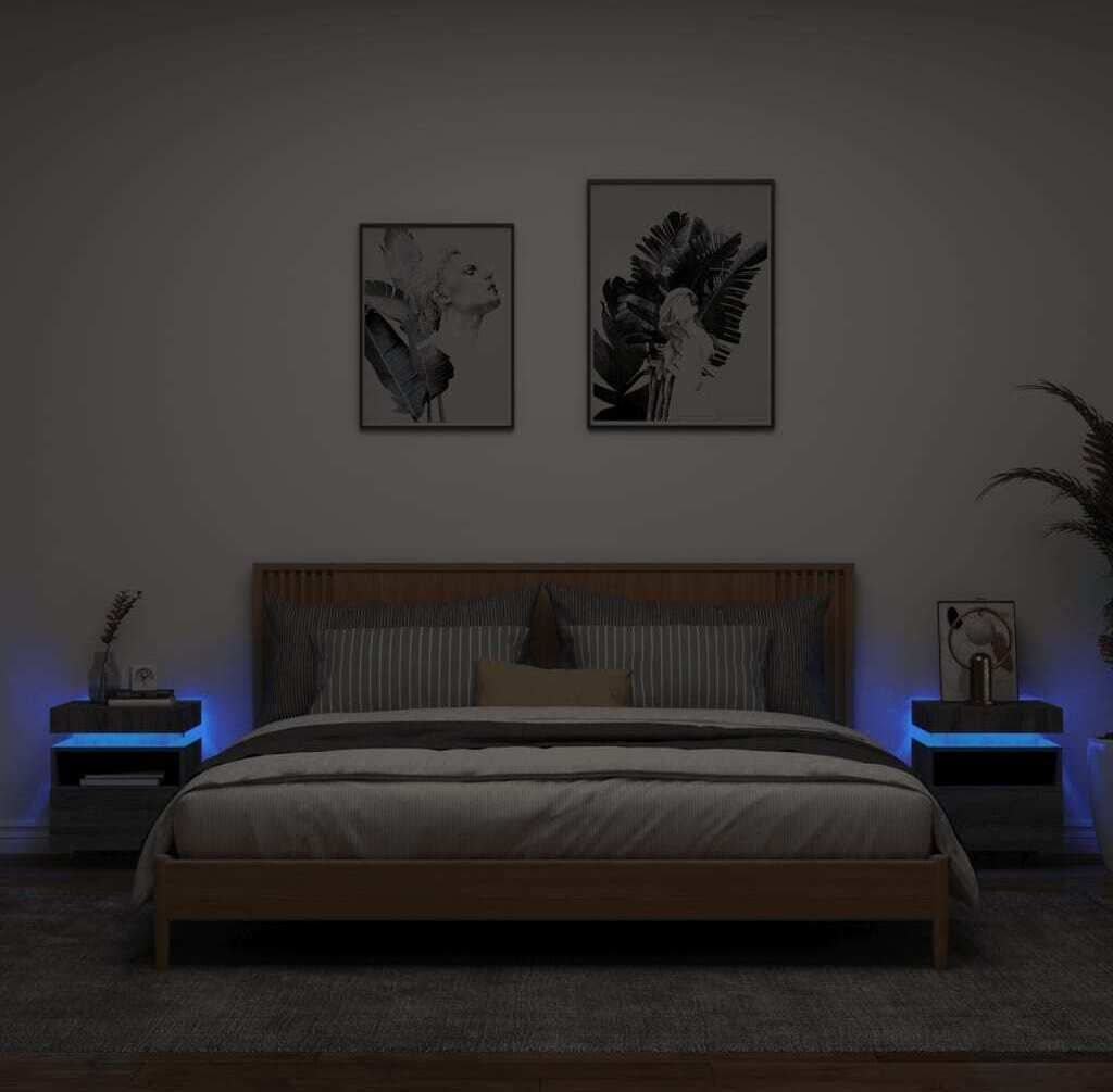 Maison Exclusive - Nachttische mit LED-Leuchten 2 Stk. Grau Sonoma 40x39x48,5 cm