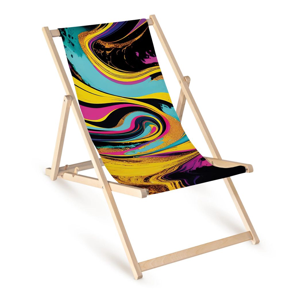 Holz Liegestuhl klappbar „Fließende Farben“ – Gartenstuhl Relaxstuhl Sonnenliege modern Balkon Terrasse