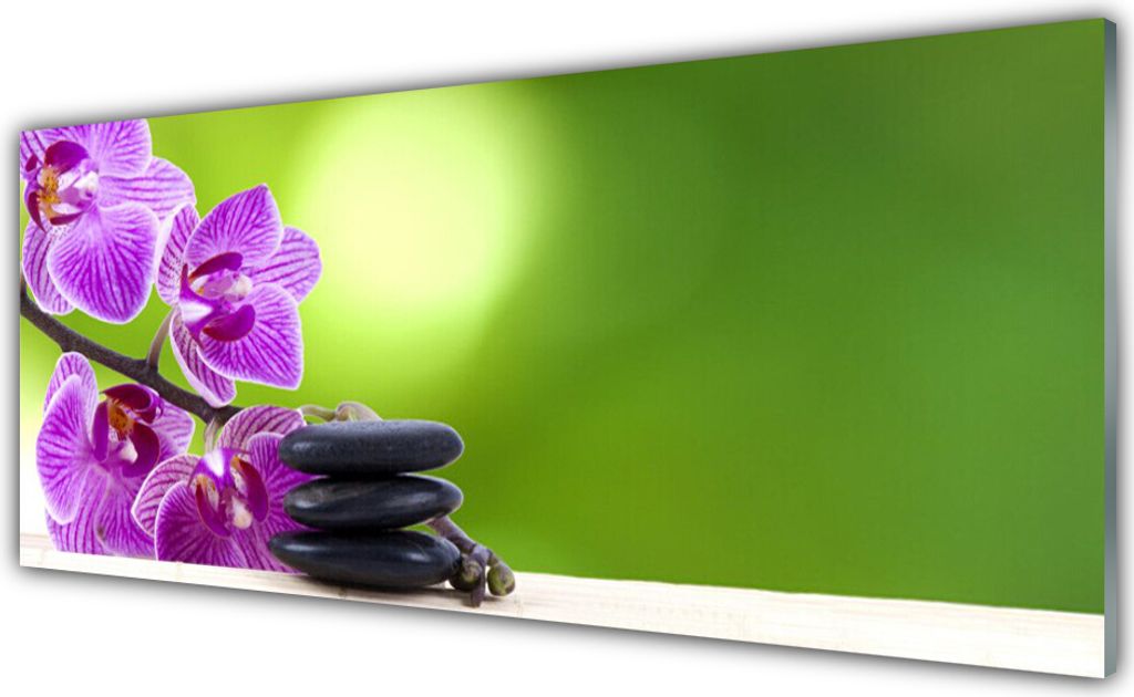 Küchenrückwand aus Glas 125x50cm Spritzschutz Blumen Steine Pflanzen