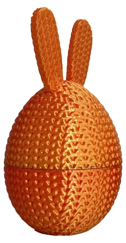 3D-gedrucktes Ostereier mit Hasenfüllung – ideal als Osterkorb-Füllung für Zuhause oder den Schreibtisch.