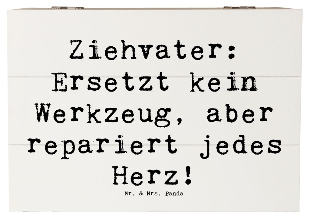 Mr. & Mrs. Panda truhe holz Spruch Ziehvater Herzreparatur 22 x 15 cm - Weiß - Geschenk, Familienmitglied, Adoptivvater, Schatzkiste, Stiefvater, ...