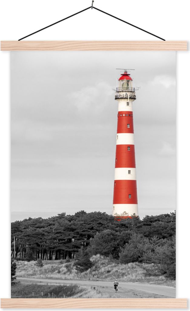 MuchoWow Textilposter Strand - Leuchtturm - Bäume 60x90 cm mit holzfarbenen Rahmen - Textil